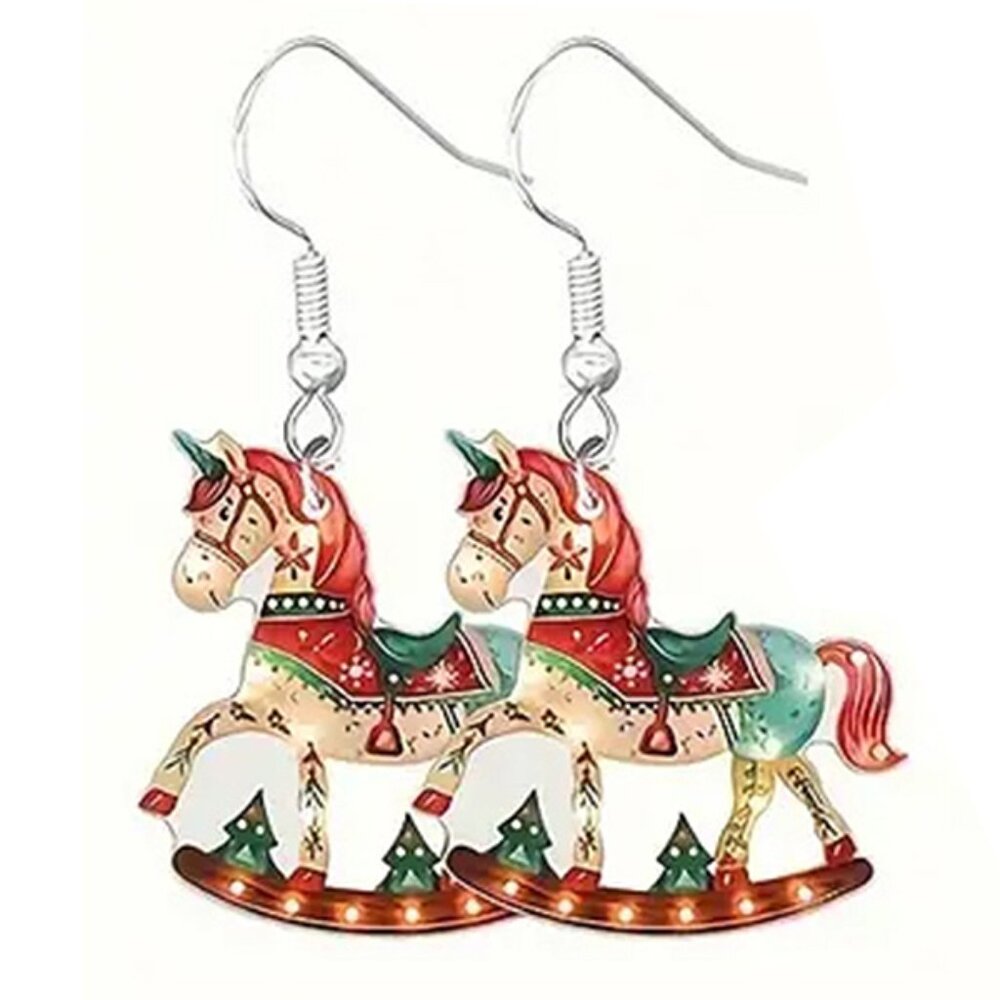 Rocking Horse Christmas Holiday Earrings